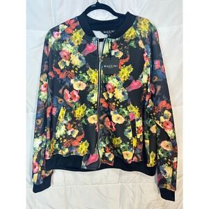 Baccini Women's XL Bomber Jacket Black Floral Print Long Sleeve Full Zip
